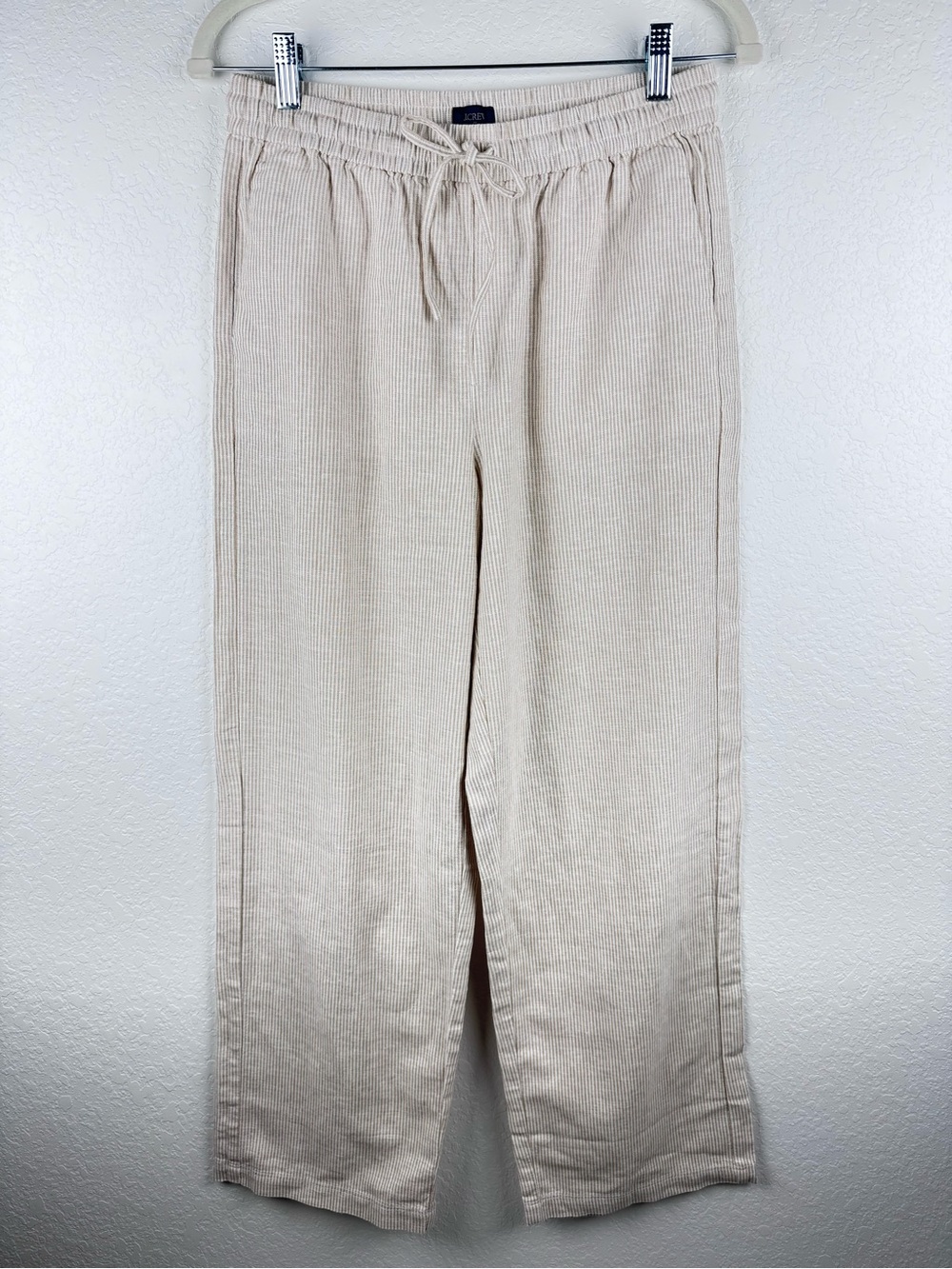 J. Crew Linen Cotton Blend Neutral Cream Slim Wide-Leg Drawstring Pants CG405